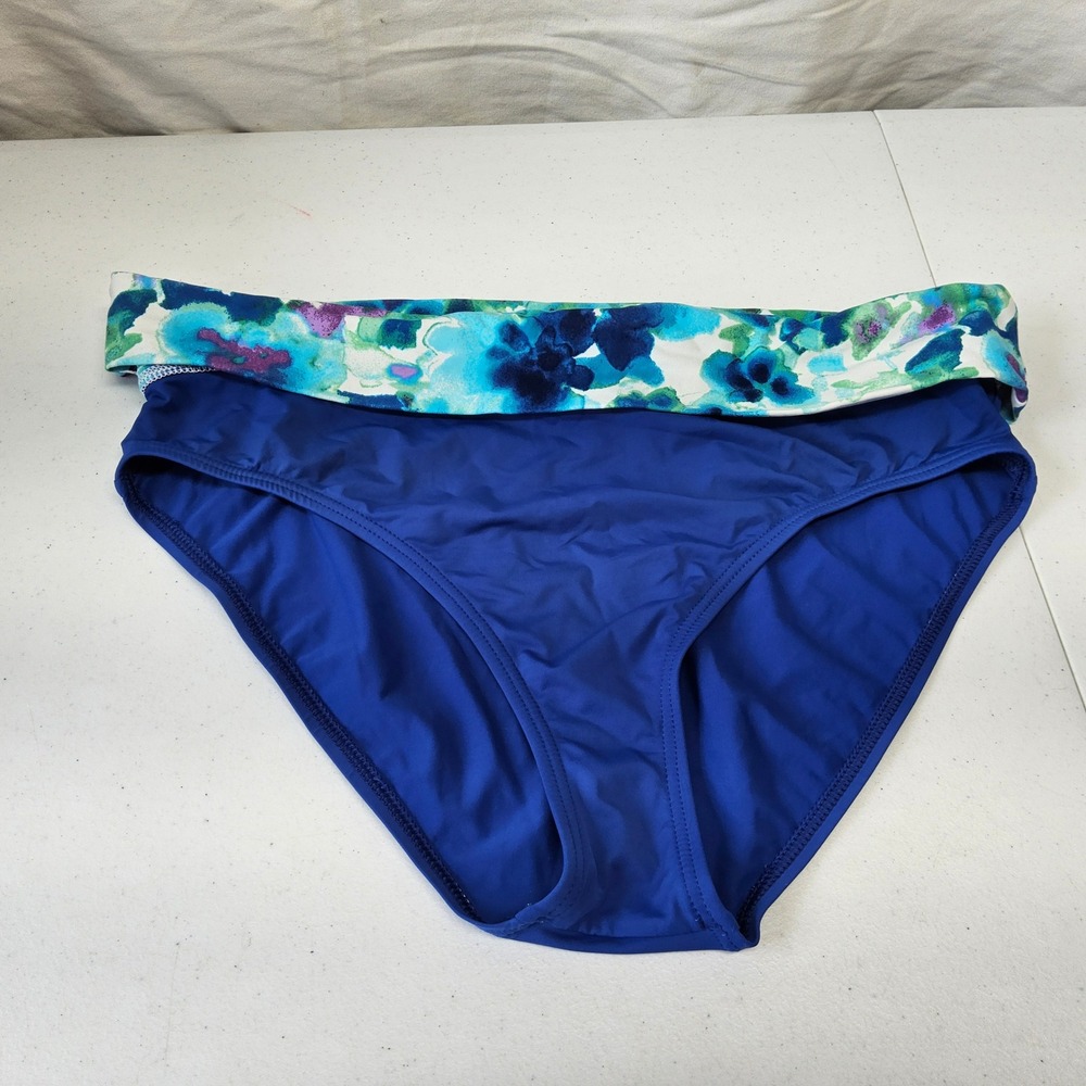 Tommy Bahama Bikini Bottom Women Large Blue Floral Fold-Over Waistband TSW36107B